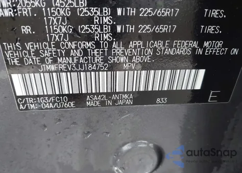 2018 Toyota Rav4 Xle из США, поврежденный, VIN JTMWFREV3JJ184752